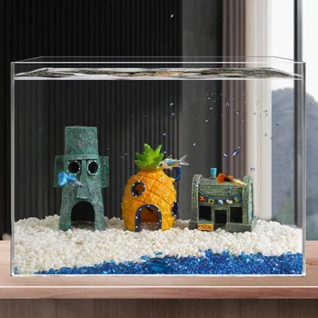 Podvodni Strip Rastline Ananasa Hiša Ribe Skriva Igrajo Doma Kozice Gnezdo Fish Tank Dekor Akvarij Dekoracijo
