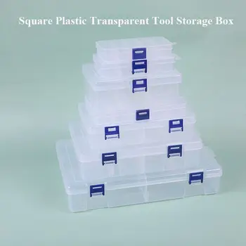 Plastična Škatla Za Shranjevanje Prenosni Kvadratnih Trajne Pakiranje Škatle Pregleden Nakit Kroglice Posodo Ročna Orodja Imetnika