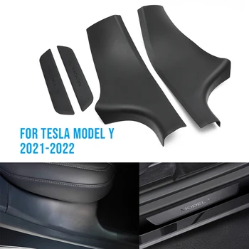 ABS Zadnja Vrata Polico Varovala Zaščitnik Izvažajo Ploščo Kritje Za Tesla Model Y 2021 Vrata Avtomobila Polico Nalepke Nalepke Pedal za Varstvo Trakovi
