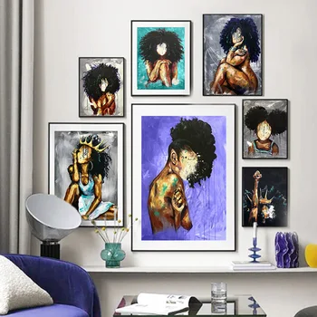 Nordijska Plakatov in Fotografij Stenske Slike za dnevno Sobo Povzetek Zamegljenost, Črni Afriški Dekle Umetniški Portret Platno Slikarstvo