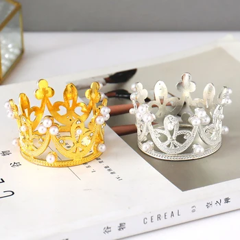 Mini Krono Torto Dekoracijo Princesa Pokrivalo Pearl Tiara Krono Peko Dekoracijo DIY Torto za Rojstni dan Krono Dekoracijo