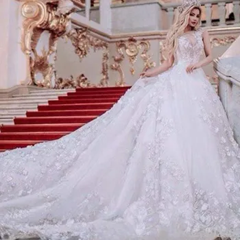 Vestido De Noiva Krasen Savdska arabski Črto Poročno Obleko 2020 Luksuzni 3D Cvet Čipke Dolge Poročne obleke Letnik Poročni Obleki
