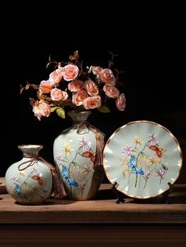 3Pcs/Set Evropske Keramične Vaze Suhih Rož, Cvetlični Aranžma Wobble Ploščo Dnevna Soba Vhod Okraski Doma Odlikovanja