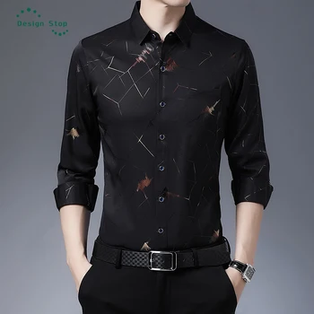 Novo Pomlad Jesen Men ' s Long Sleeve majica Slim Fit Priložnostne Tiskanja Obleko Majice