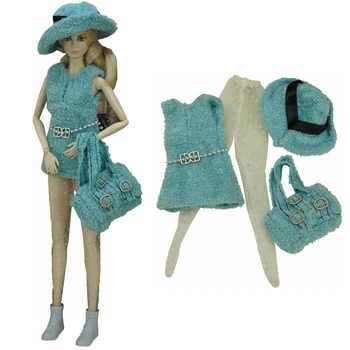 NK 1 Nastavite Lutka Lepa Dnevnik Nastavite：Modni klobuk+modra obleka+bele nogavice in hlače+lepa vrečko Za Barbie Lutka Dodatki
