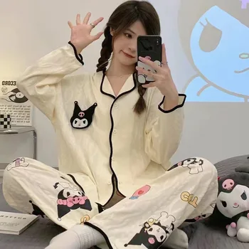 Sanrio Bombažno Pižamo Hello Kitty Kuromi Cinnamoroll Študent Pomlad Jesen Dolg Rokav Obleka Cute Anime Girl Anime Jopico Set