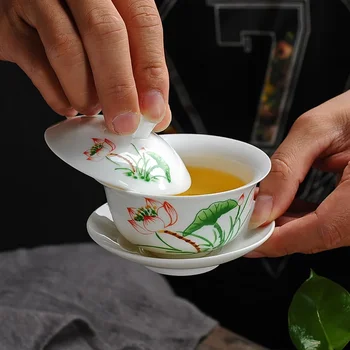 Belega porcelana gai wan čaj nastavite Kosti Kitajske Čaj Nastavi Lepo in enostavno kettleDehua gaiwan čaj, porcelan pot, set za potovanje