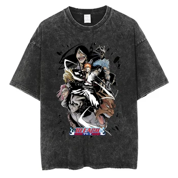 Anime Bleach Grafični T Shirt y2k Harajuku Japonski Styl Risanka Natisni T-shirt Kakovost Bombaža Letnik Moški Ženske Prevelik Tees