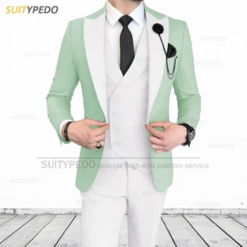 Moda Zelena Oblačila za Moške 3 Kosov Formalno Jopič Telovnik Hlače Set za Moške Slim Fit Poroko Tuxedos za Moške Priložnostne Moške Jakne