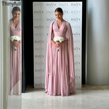 Thinyfull arabski Elegantno A-line Prom Oblačenja Proti-vrat Šifon Tla-dolžina Večer Stranka Obleko Formalni Dogodek Obleke Haljo De Soirée