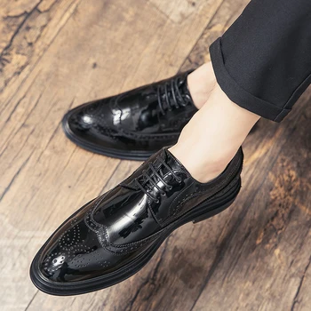 Anglija slog moda za moške svate rabo naravnega usnja čevlji črni carving bullock čevelj, gospod brogue superge zapato
