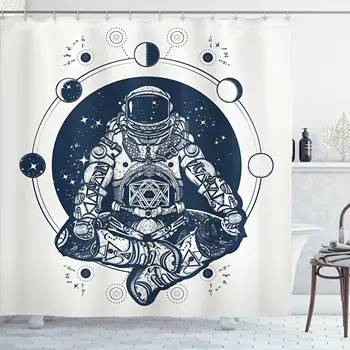 Prostor Astronavt Tuš Zavesa Pisane Galaxy Planet Astronavt Kopalnica Dekoracijo Nepremočljiva Tkanine, Tuš Zavese, s Trnkov