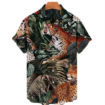 Živali Leopard Grafični Srajce za Moške Oblačila 3D Tiskanja Hawaiian Beach Majice Kratek Rokav y2k Vrhovi Vintage Oblačila River Bluzo