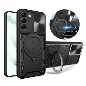 Za Samsung Galaxy S22 Plus Primeru Kovinski Obroč Magnetno Držalo Oklep Primeru Za Galaxy S 22 S22 Ultra Slide Objektiv Fotoaparata Zaščito Pokrova
