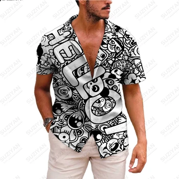 Poletje Havajih Moške Potovanja Majica 3D Tiskanja 5xl Plaži Majica Kratek Rokav Gumb Casual Moški Plakat Pismo Majica Plus Velikost Camisa