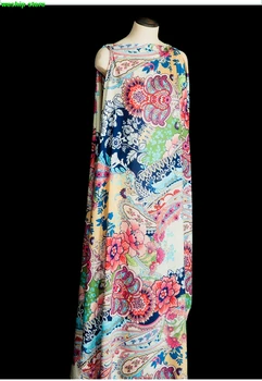 Indijska cvetje Paisley, Svila bombaž tiskanja tkanine, Tanka in gladka za krilo obleko DIY 1piece=50*130 cm teža=70 g/M