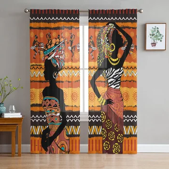 Etnične Slog Afriške Ženske Black Ženske Prosojen, Zavese za dnevno Sobo Dekoracijo Okna Zavese Kuhinja Til Voile Draperije