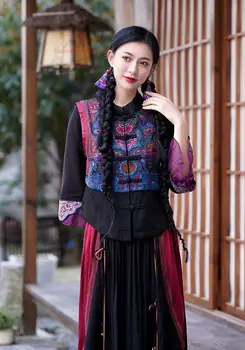 2024 cvet vezenje qipao brezrokavnik ženske hanfu vrhovi ženske kitajski telovnik waistcoat mandarin ovratnik ženske telovnik elegantno tang obleko
