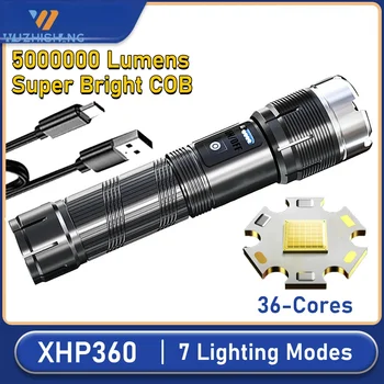 5000000LM XHP360 Najbolj Močna LED Svetilke Z COB 7 Načinov Svetlobe Super Svetla Zoom Taktično Svetilko Sili Moči Banke