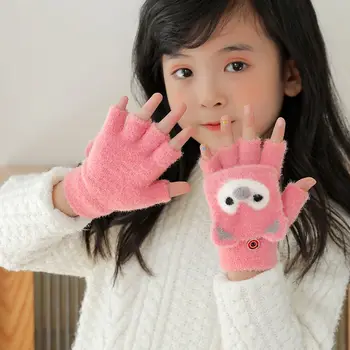 Srčkan Zimski Mačje Uho Plišastih Za Otroke Otrok Korejski Pletene Rokavice Pokrovček, Rokavice Pol Prst Rokavice Rokavice Otroci