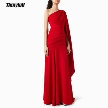 Thinyfull Savdska Arabija Prom Obleke Eno Ramo Dubaj Obleko Večer Stranka Obleke Rdeče Saten Ruched Formalne Priložnosti Obleko 2024