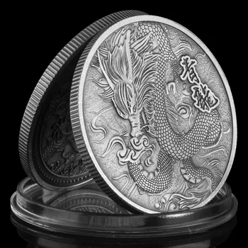 Bog Na Vzhodu Slavila Z Taoisti Sinje Zmaj Zbirateljske Spominek Silver Plated Starinsko Imitacije Priložnostni Kovanec